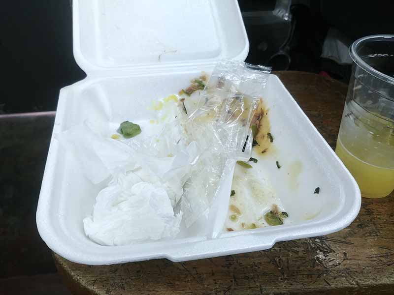 Styrofoam box after lunch