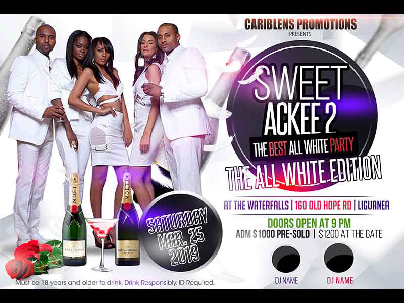 Sweet Ackee part 2 all white Jamaican party flyer