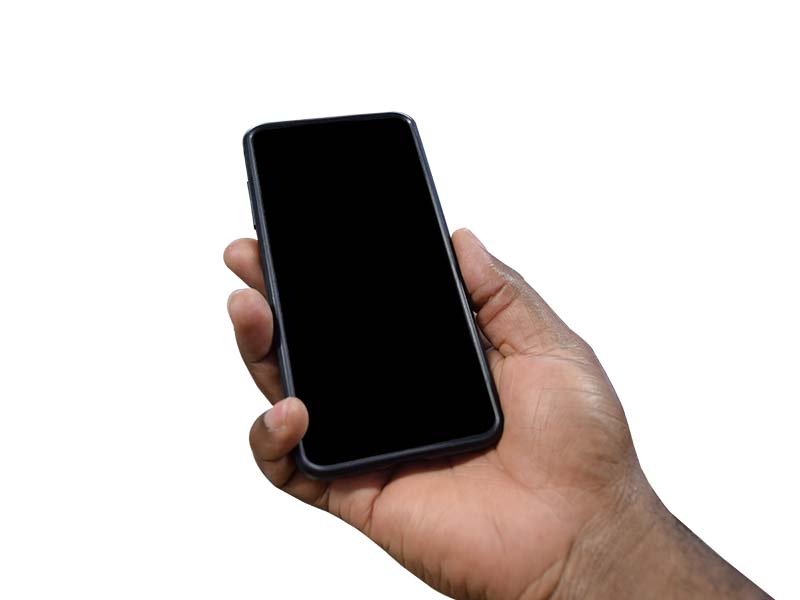 Black African hands holding smart phone in hands