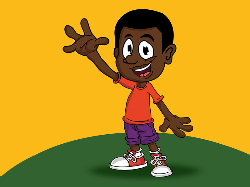 Cartoon black boy waving hands