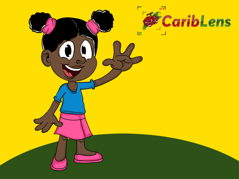 Cartoon black girl waving