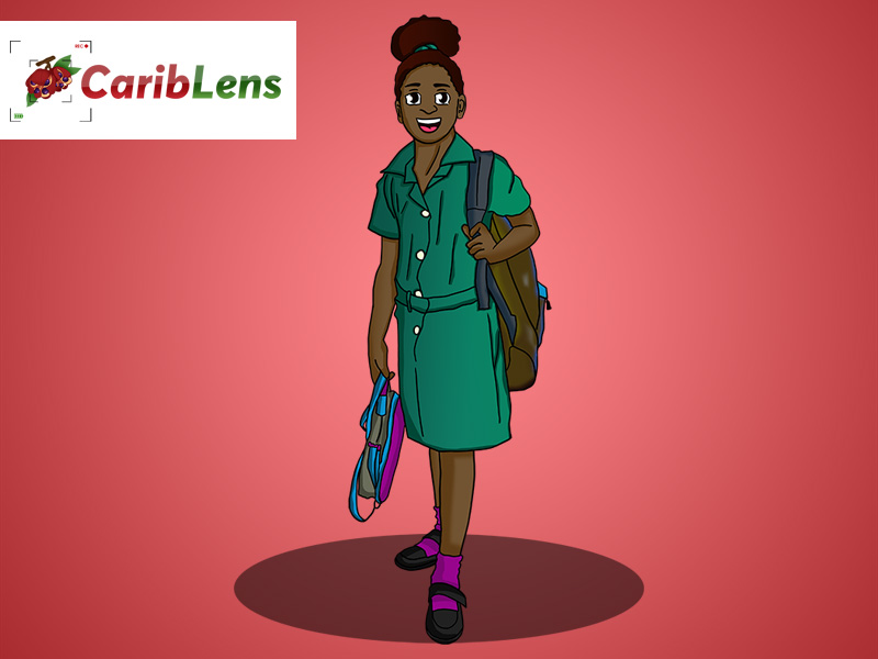 Cartoon African American Black School Girl in Uniform