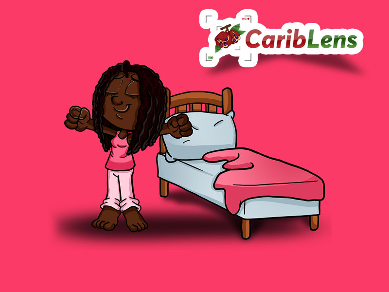 Black cartoon girl getting out of bed