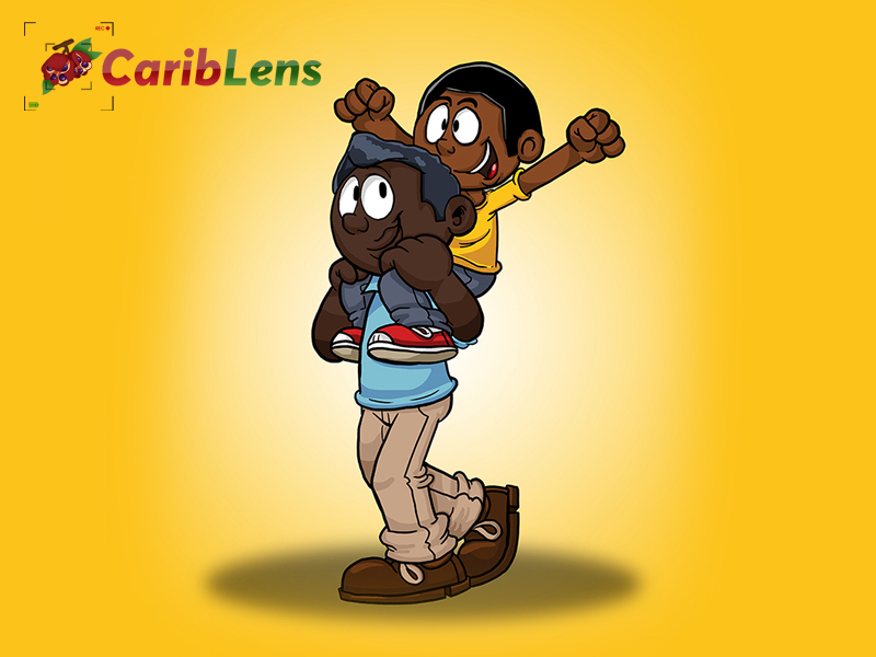 Cartoon African American Black father and son