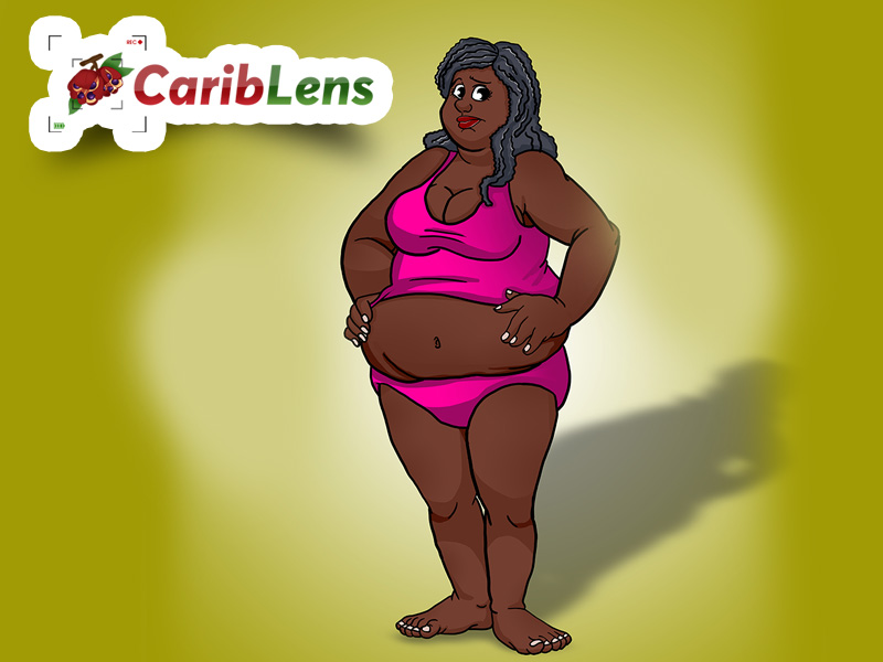 Cartoon overweight or Obesity in black or African American women girl