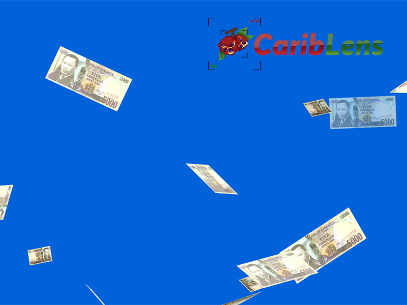 Jamaican Money falling on blue screen 5000 dollars - Cariblens
