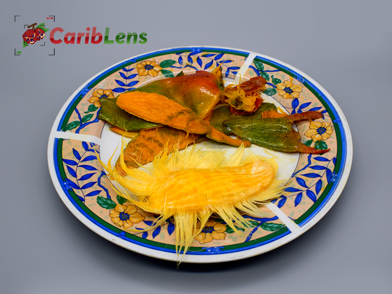 Fully eaten mango with skin in a plate