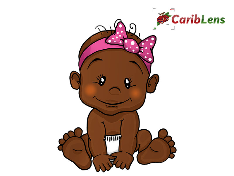 Cute Black African baby cartoon girl setting and smiling
