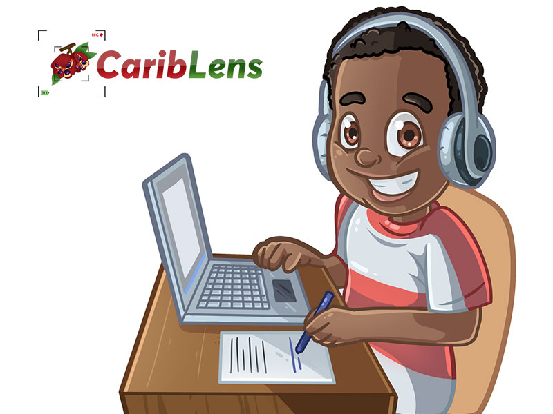 Cartoon African American black boy in online class room- eLearning – free photo