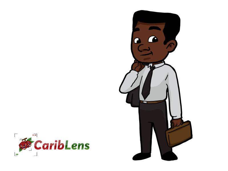 Cartoon African American black businessman standing with jacket over shoulder – Free Illustration