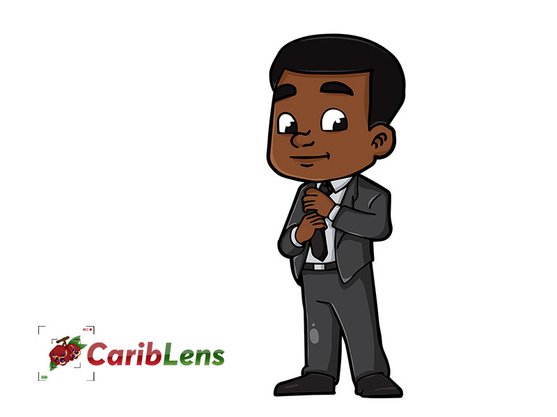 Cartoon black African American businessman fixing his tie