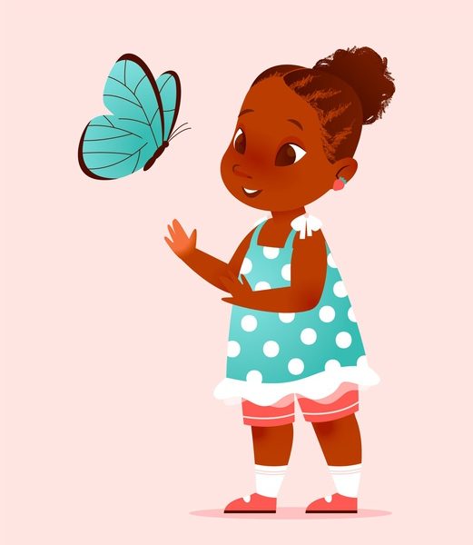 Cartoon African Black Little Girl Illustration Free Vector