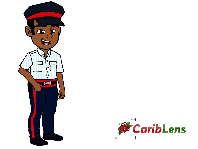 Illustrated Cartoon Jamaican Police Officer Standing And Smiling Free Photo