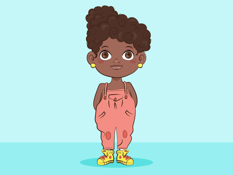 Cartoon African American black little girl Free Vector