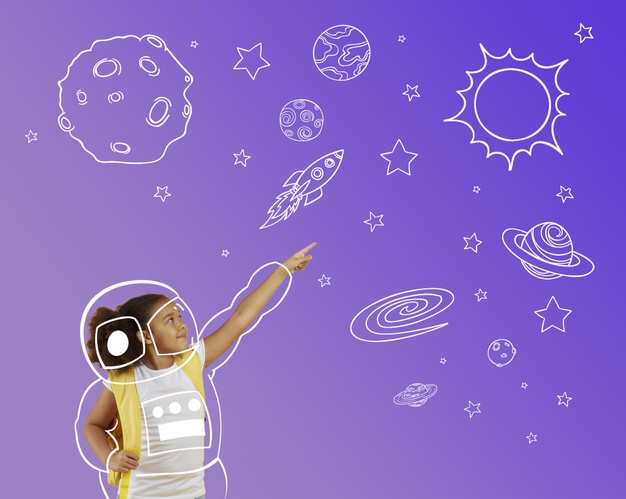 African black little girl with space theme – astronaut