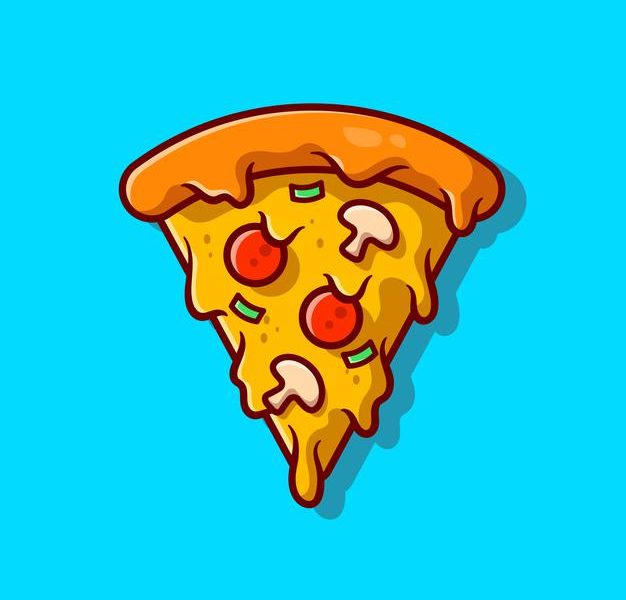 Slice of pizza melted cartoon icon illustration. Free Vector