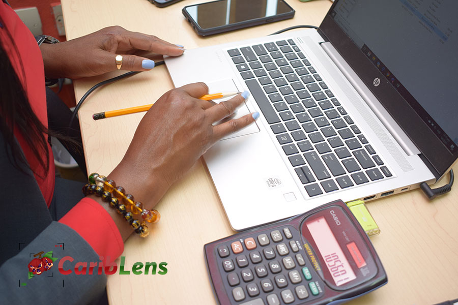 African Woman Black Business Woman Hands Using Laptop To Do Accounting