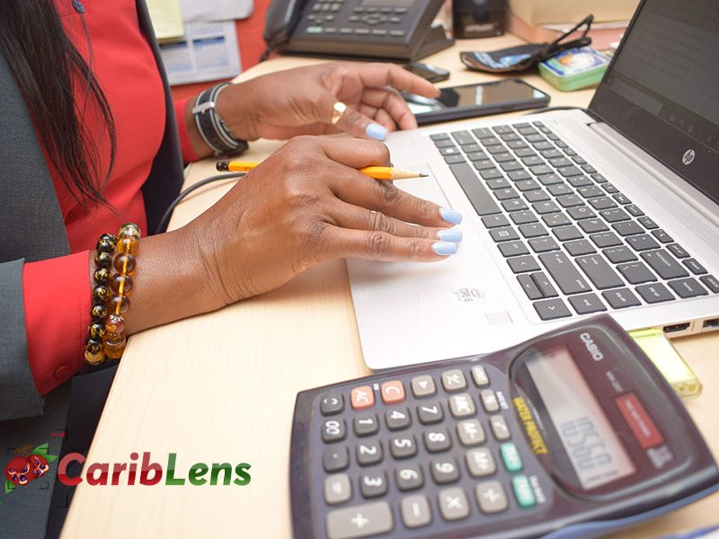 African woman black woman hands using laptop to do accounting