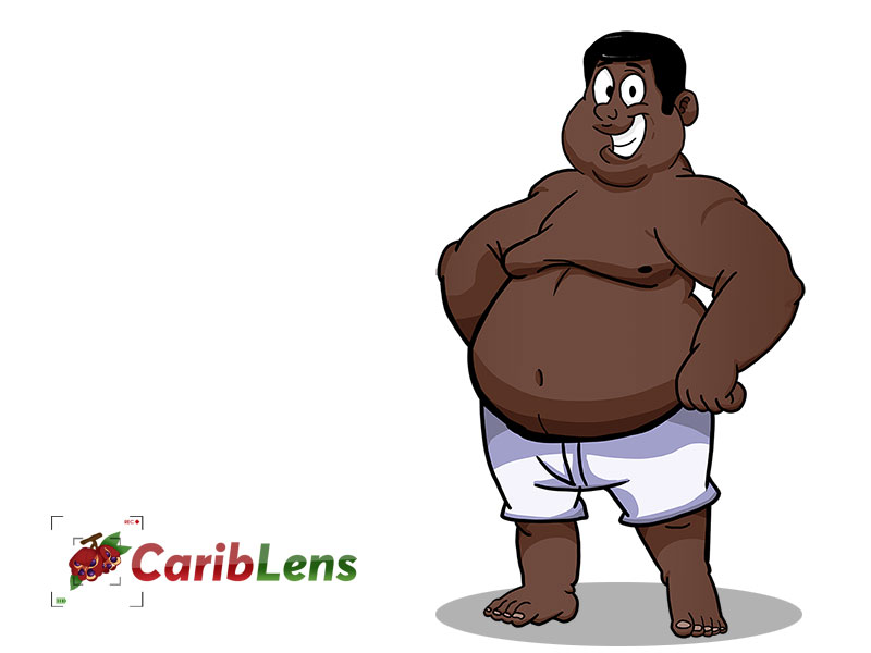 Cartoon African black fat man standing and smiling – free photo