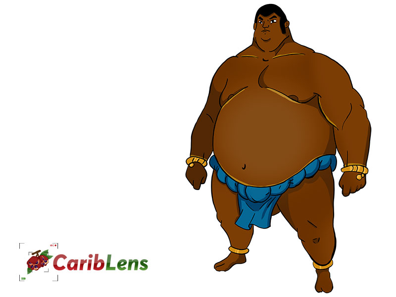 Cartoon African black sumo wrestler standing tall – free illustration
