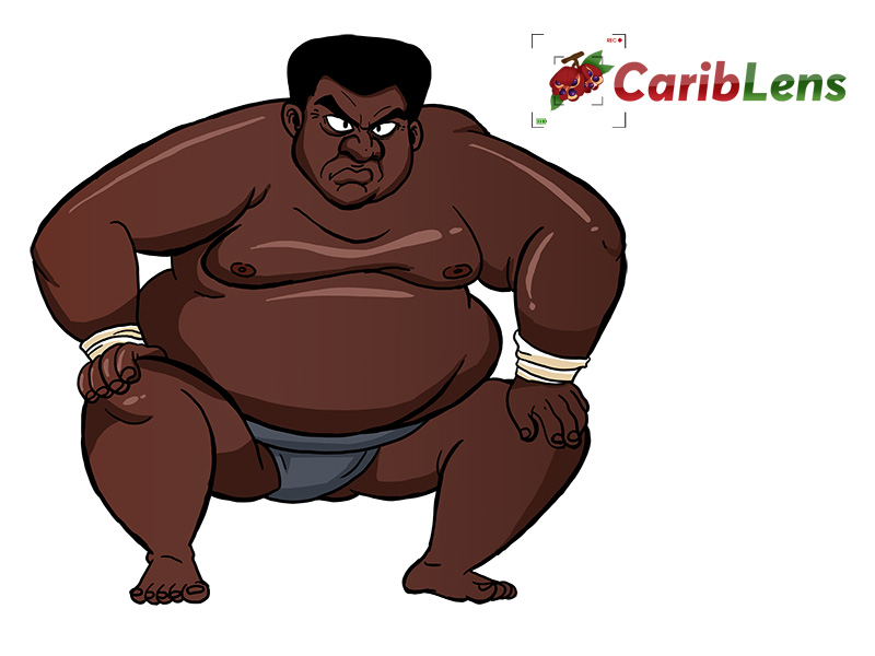 Cartoon African American black sumo wrestler in Mawashi