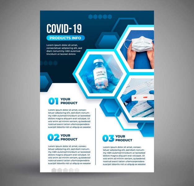 Coronavirus medical products flyer template with photo Free Vector