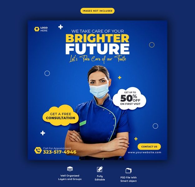 Dentist and dental care social media banner template Free Psd