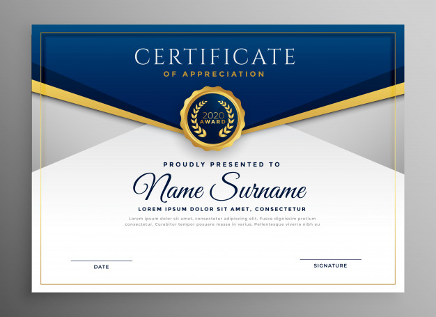 Elegant blue and gold diploma certificate template Free Vector