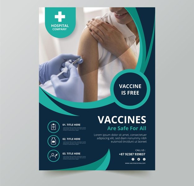 Flat coronavirus vaccination flyer template Free Vector