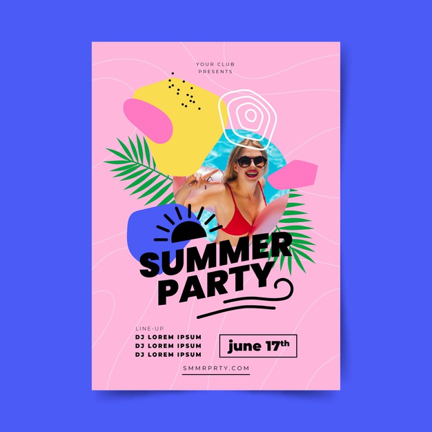 Flat Summer Party Vertical Poster Template With Photo 52683 63373