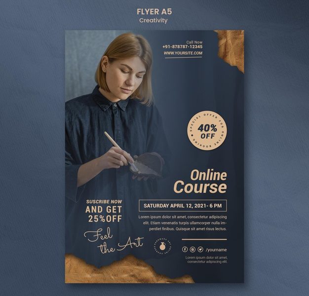 Flyer Template for Creative Pottery Workshop with Woman Free Psd