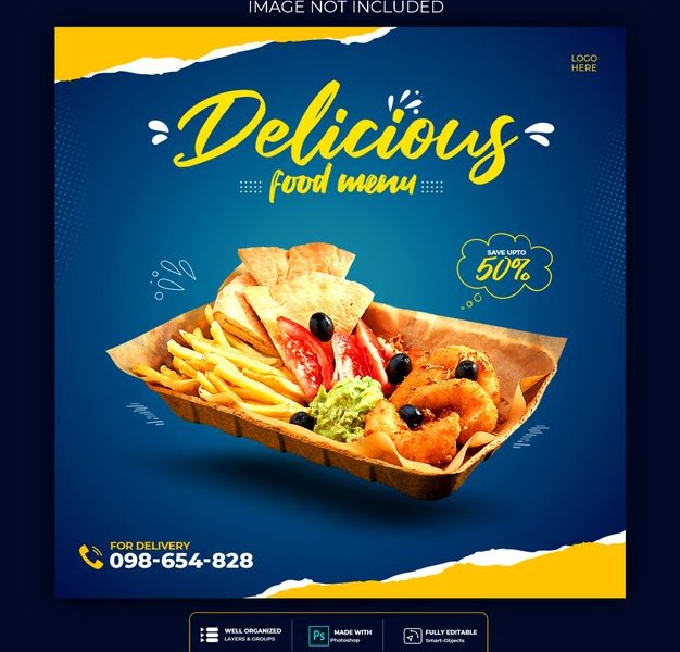 Food social media promotion and instagram banner post design template Free Psd