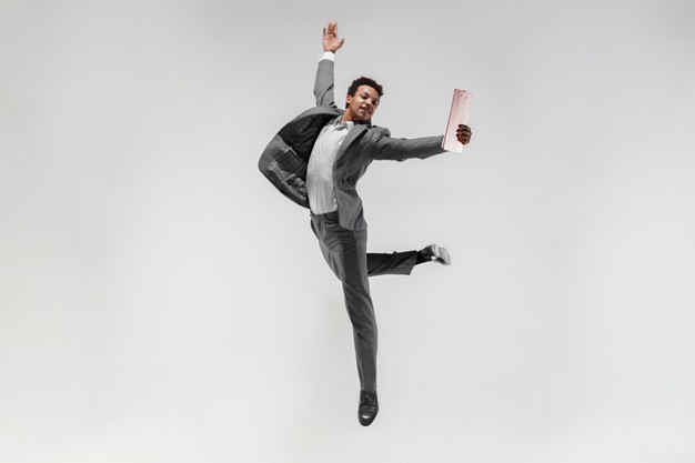 Happy Businessman Dancing Motion Isolated White Studio Background Flexibility Grace Business Human Emotions Concept Office Success Professional Happiness Expression Concepts 155003 33826