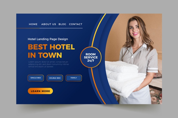 Hotel Landing Page Template with Photo Free Vector