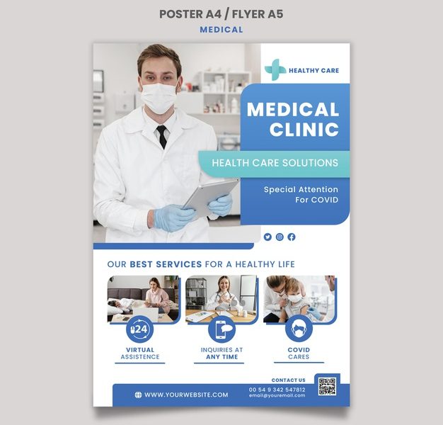 Medical care poster and flyer template design Free Psd