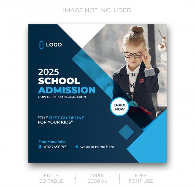 School admission social media post template Free Psd