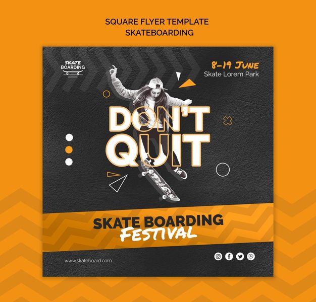 Skateboarding Square Flyer Template with Photo Free Psd