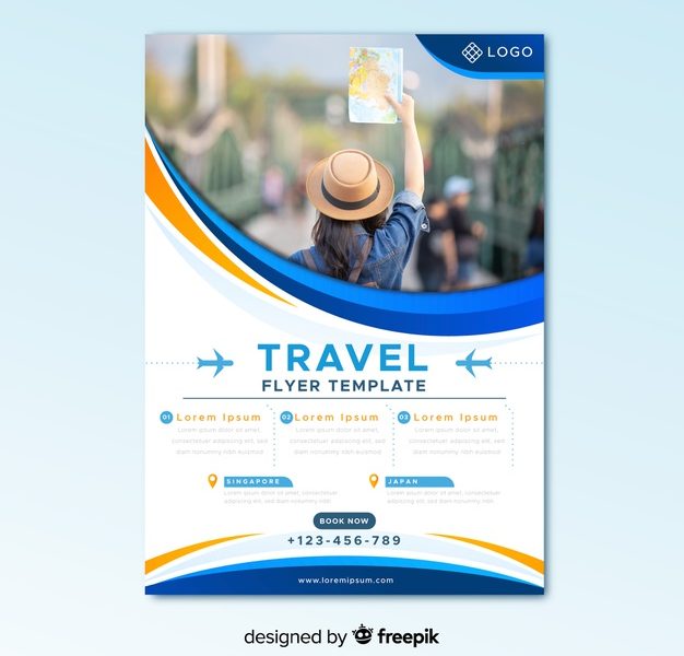 Travel flyer template with photo Free Vector