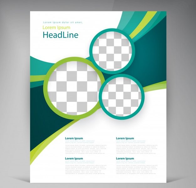 Vector abstract template design flyer, cover with turquoise and green multilayer stripes Free Vector