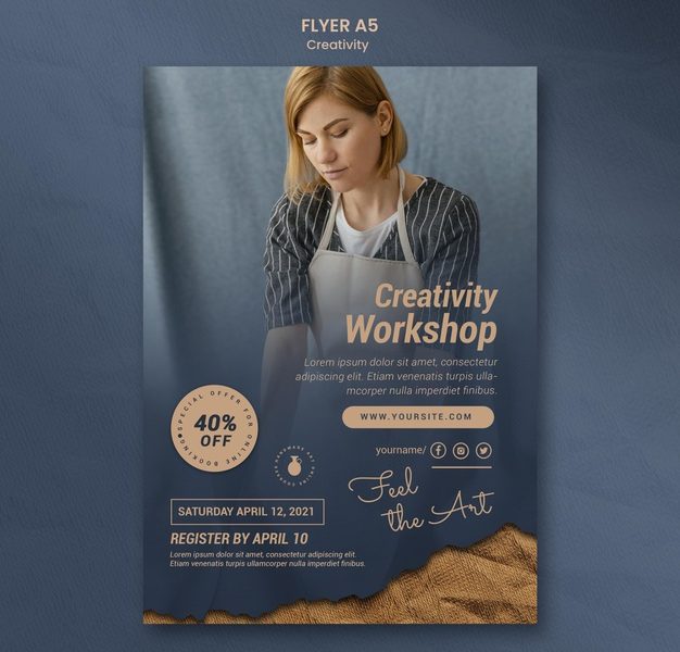 Vertical flyer for creative pottery workshop with woman Free Psd