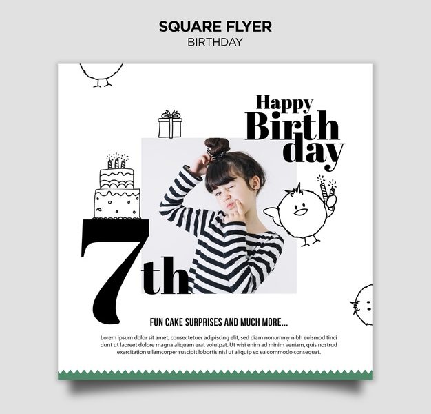 Birthday invitation square flyer Free Psd