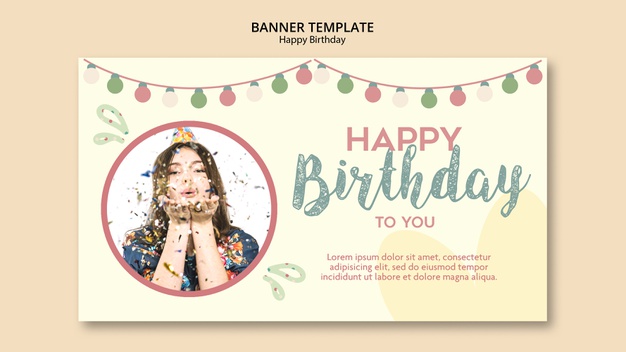 Birthday party banner template with photo Free Psd