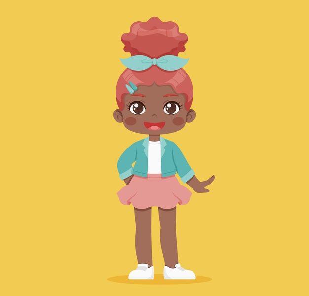 Cartoon African American black girl illustration Free Vector