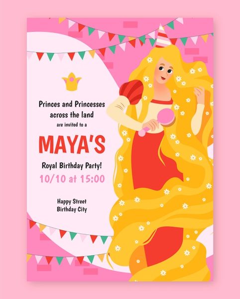 Cartoon rapunzel birthday invitation Free Vector