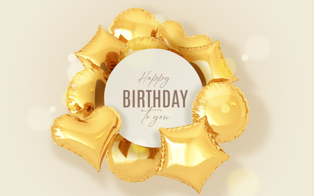 Birthday background with golden balloons and frame Free Psd