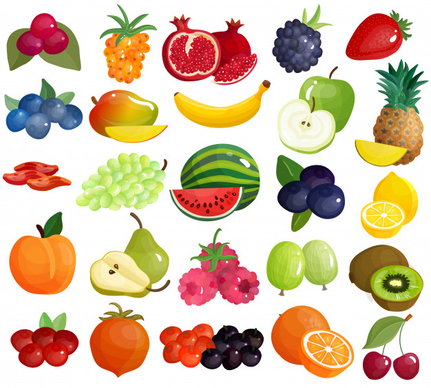 Fruits berries colorful icons collection Free Vector