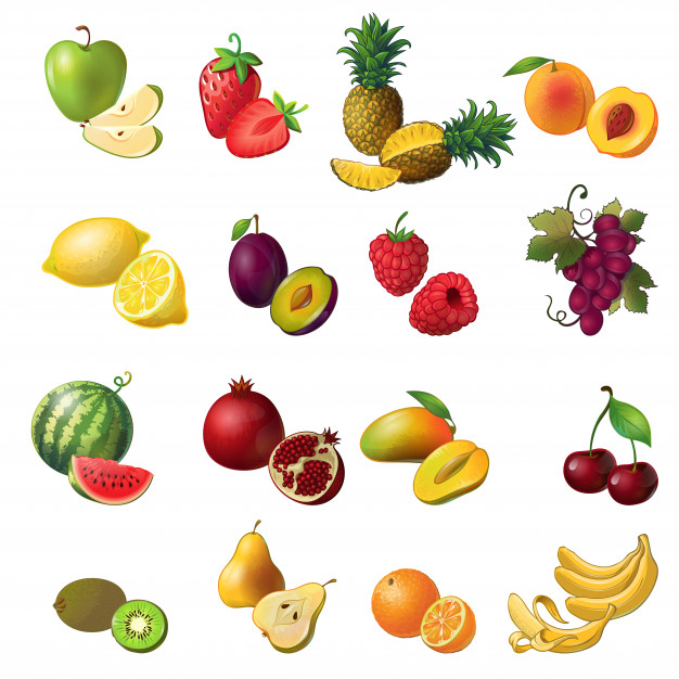 Fruits Isolated Colored Set With Fruit Berries Various Colors Sizes 1284 33771