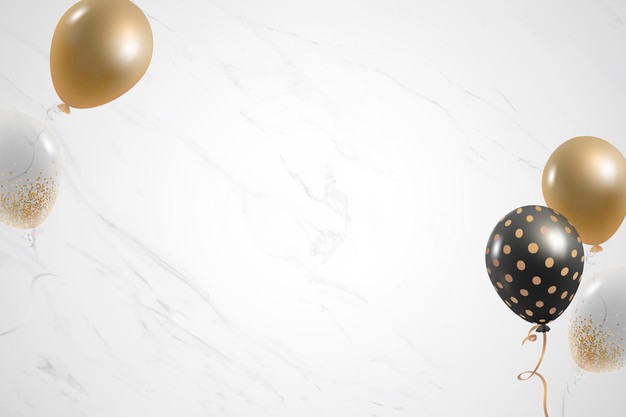 Golden balloons festive white marble background Free Vector