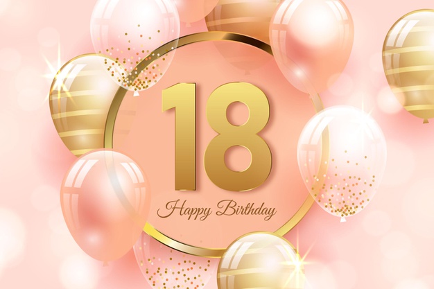 Happy 18th birthday background with realistic balloons Free Vector