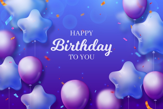 Happy birthday background with gradient violet balloons Free Vector